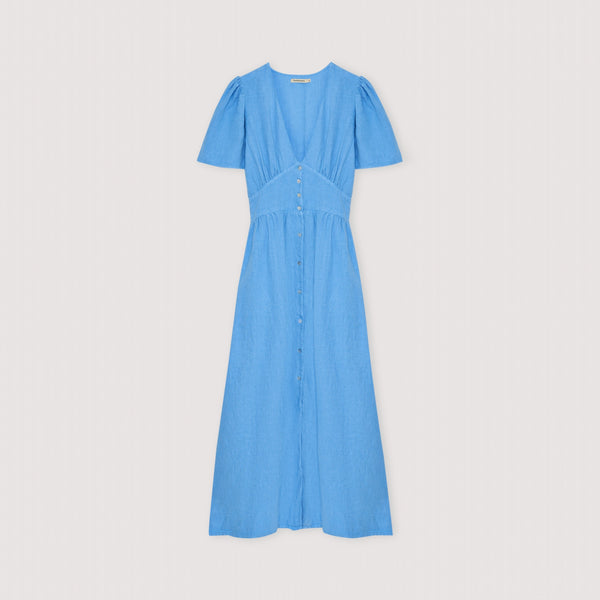 THE NEW SOCIETY Melissa Linen Dress in Vista Blue