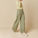 INDI & COLD Linen Square Check Trousers in Pale Khaki