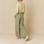 INDI & COLD Linen Square Check Trousers in Pale Khaki