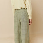 INDI & COLD Linen Square Check Trousers in Pale Khaki