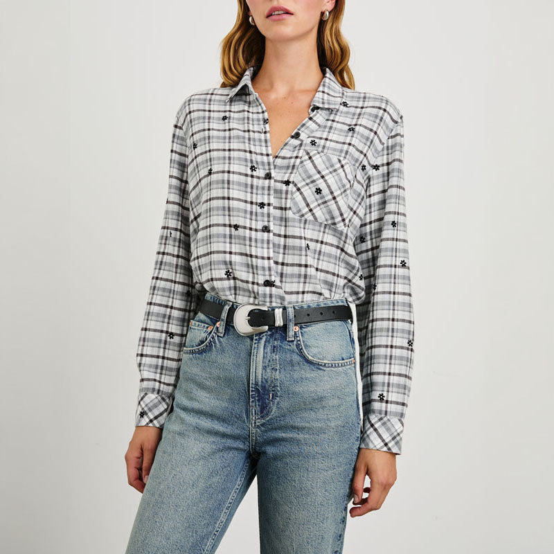 RAILS Milo L/S Shirt in Stone Flocked Daisies