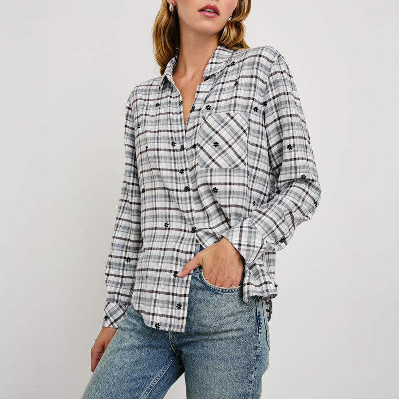 RAILS Milo L/S Shirt in Stone Flocked Daisies