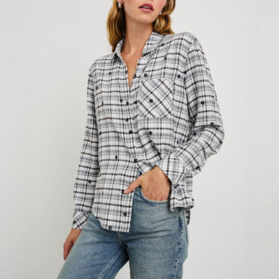 RAILS Milo L/S Shirt in Stone Flocked Daisies