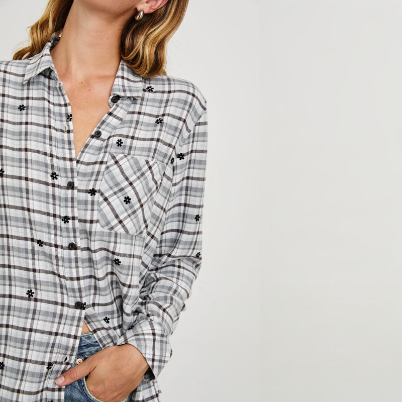 RAILS Milo L/S Shirt in Stone Flocked Daisies