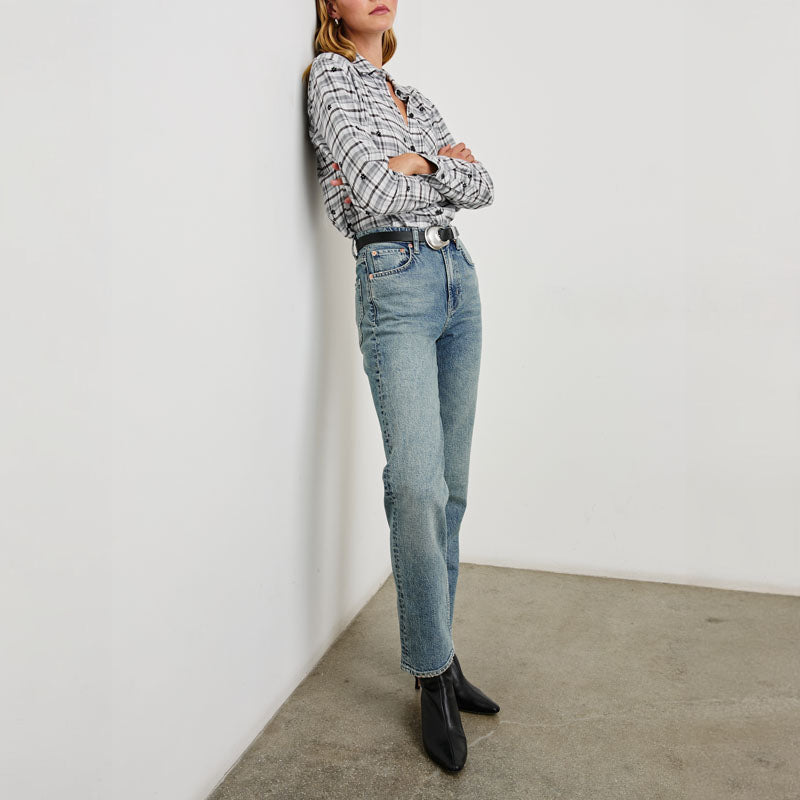 RAILS Milo L/S Shirt in Stone Flocked Daisies