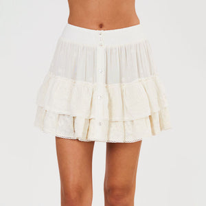 Mina Embroidered Mini Skirt in Ecru