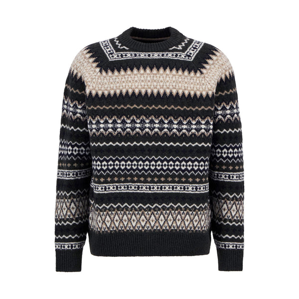 BARBOUR Hase Brushed Fair Isle Crew Neck in Olive/Ink