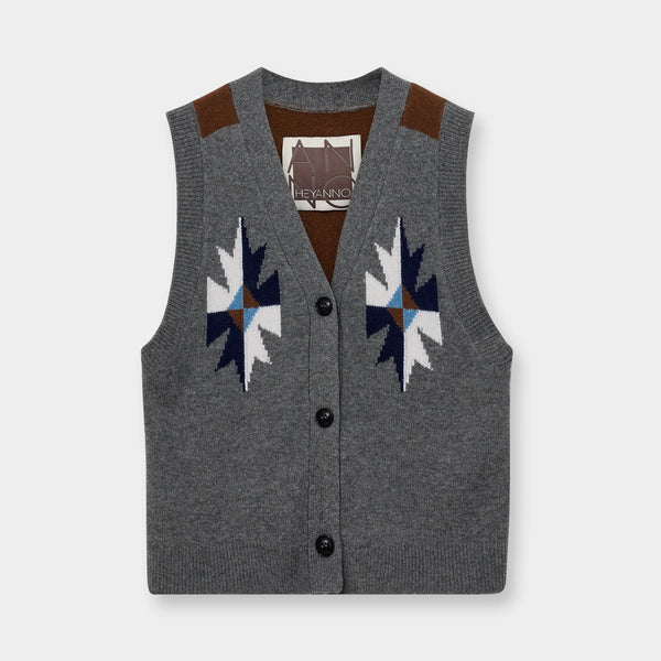 HEYANNO MMHVictory Knit Waistcoat in Grey Melange