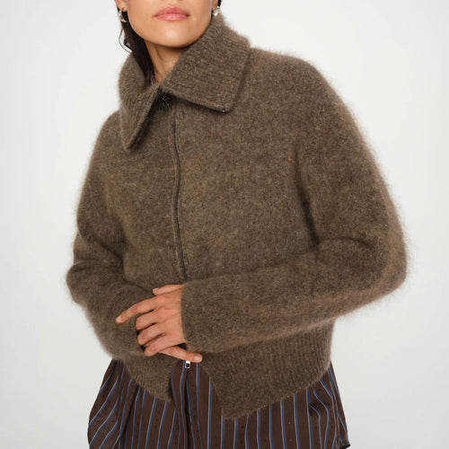 MOS MOSH MMHulda Knit Zip Cardigan in Bracken