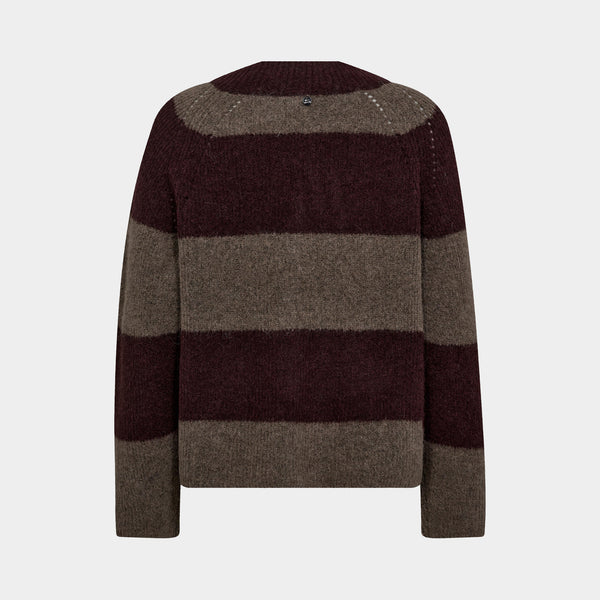 MOS MOSH MMTaci Stripe LS V-Neck Knit in Fudge