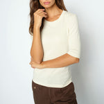 MOS MOSH MMMali Round Neck 3/4 Sleeve T-Shirt in Ecru