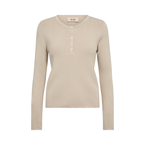 MOS MOSH MMAliz Caliz Long Sleeve Henley T-Shirt in Oxford Tan