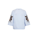 MOS MOSH MMAleysa Popli V-Neck Embroidered Sleeve Blouse  in Skyway