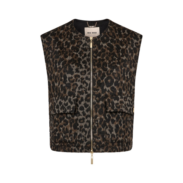 MOS MOSH MMElise Leopard Print Gilet in Black