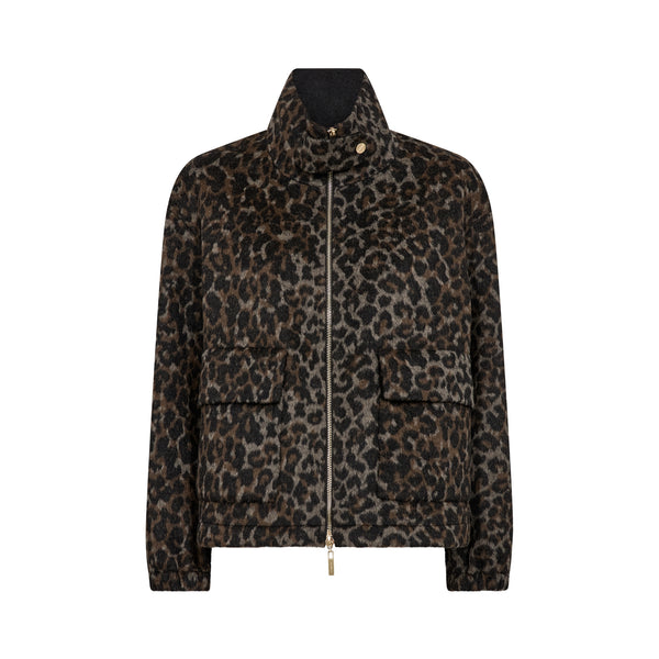 MOS MOSH MMCamille Leopard Print Oversize Bomber Jacket in Black