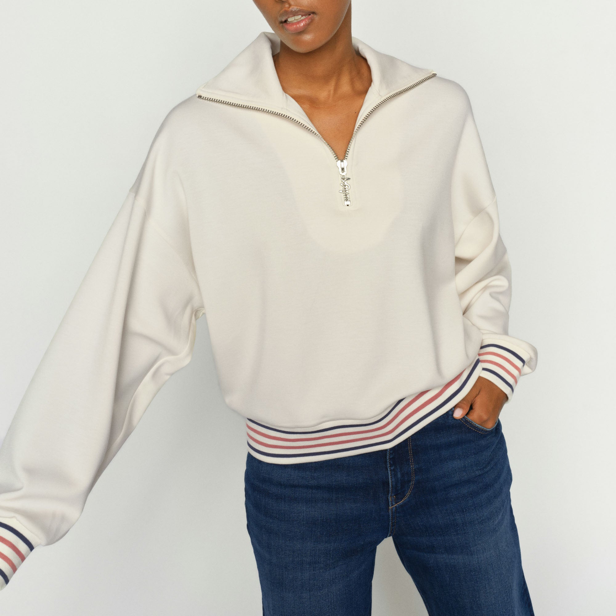 MOS MOSH MMGeorgia Long Sleeve Zip Sweatshirt in Ecru Neutral