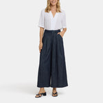 NYDJ Higher Rise Giselle Pleated Wide Leg Ankle Jean in Dark Indigo