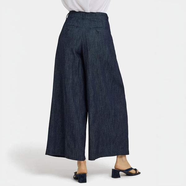 NYDJ Higher Rise Giselle Pleated Wide Leg Ankle Jean in Dark Indigo