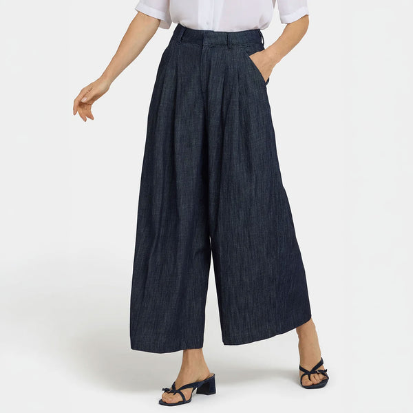 NYDJ Higher Rise Giselle Pleated Wide Leg Ankle Jean in Dark Indigo