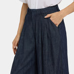NYDJ Higher Rise Giselle Pleated Wide Leg Ankle Jean in Dark Indigo
