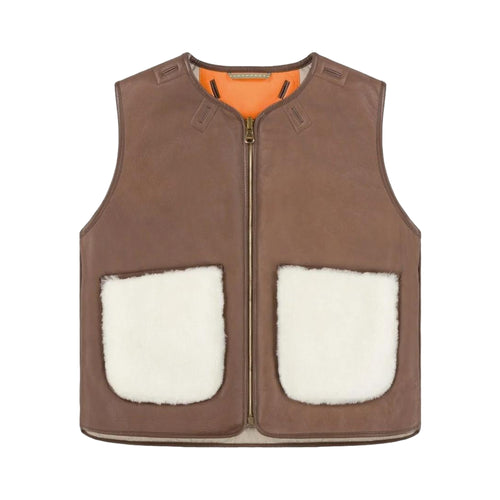 MARFA STANCE Cropped Aviator Vest in Chocolate