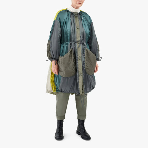 MARFA STANCE Patchwork Parachute Parka in Mineral Green/Anthracite/Pale Sage