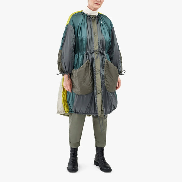 MARFA STANCE Patchwork Parachute Parka in Mineral Green/Anthracite/Pale Sage
