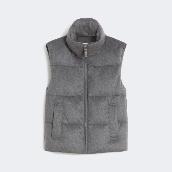 S MAX MARA MTCAmoroso Water-Repellent Padded Cashmere & Canvas Gilet in Medium Grey