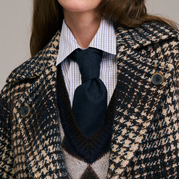 DIEGA Maliro Check Wool Coat  in Chocolate/Marine/Ecru