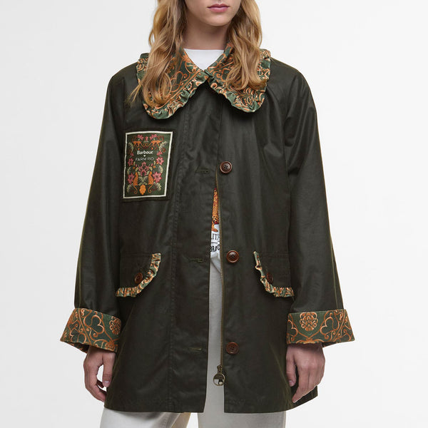 BARBOUR Barbour X Farm Rio Maria Clara Wax Jacket in Fern/Green Heart Print