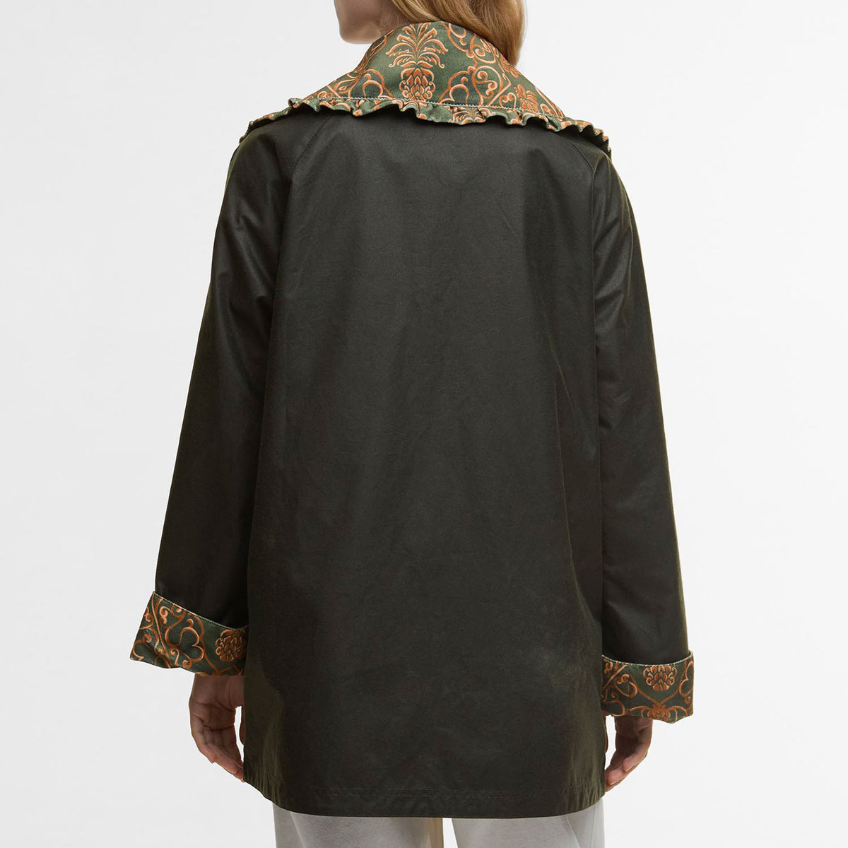 BARBOUR Barbour X Farm Rio Maria Clara Wax Jacket in Fern/Green Heart Print