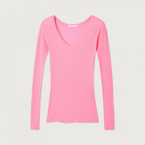 AMERICAN VINTAGE Massachusetts Long Sleeve TShirt in Petunia/Fluro