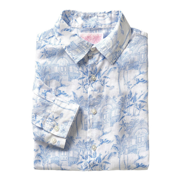 PINK HOUSE MUSTIQUE 100% Linen Toile Shirt in Blue
