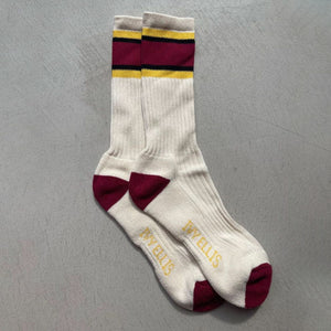 Mens Cardinal Vintage Cotton Sport Socks in Ecru/Burgundy/Yellow