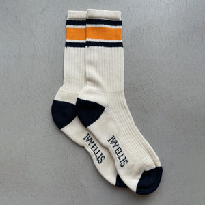 Mens Luckman Vintage Cotton Socks in Ecru/Navy/Orange