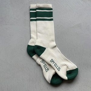 Mens Namath Vintage Cotton Sport Socks in Ecru/Green