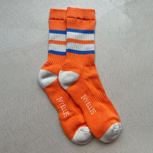 Mens Leigh Puck Socks in Orange/Blue/White