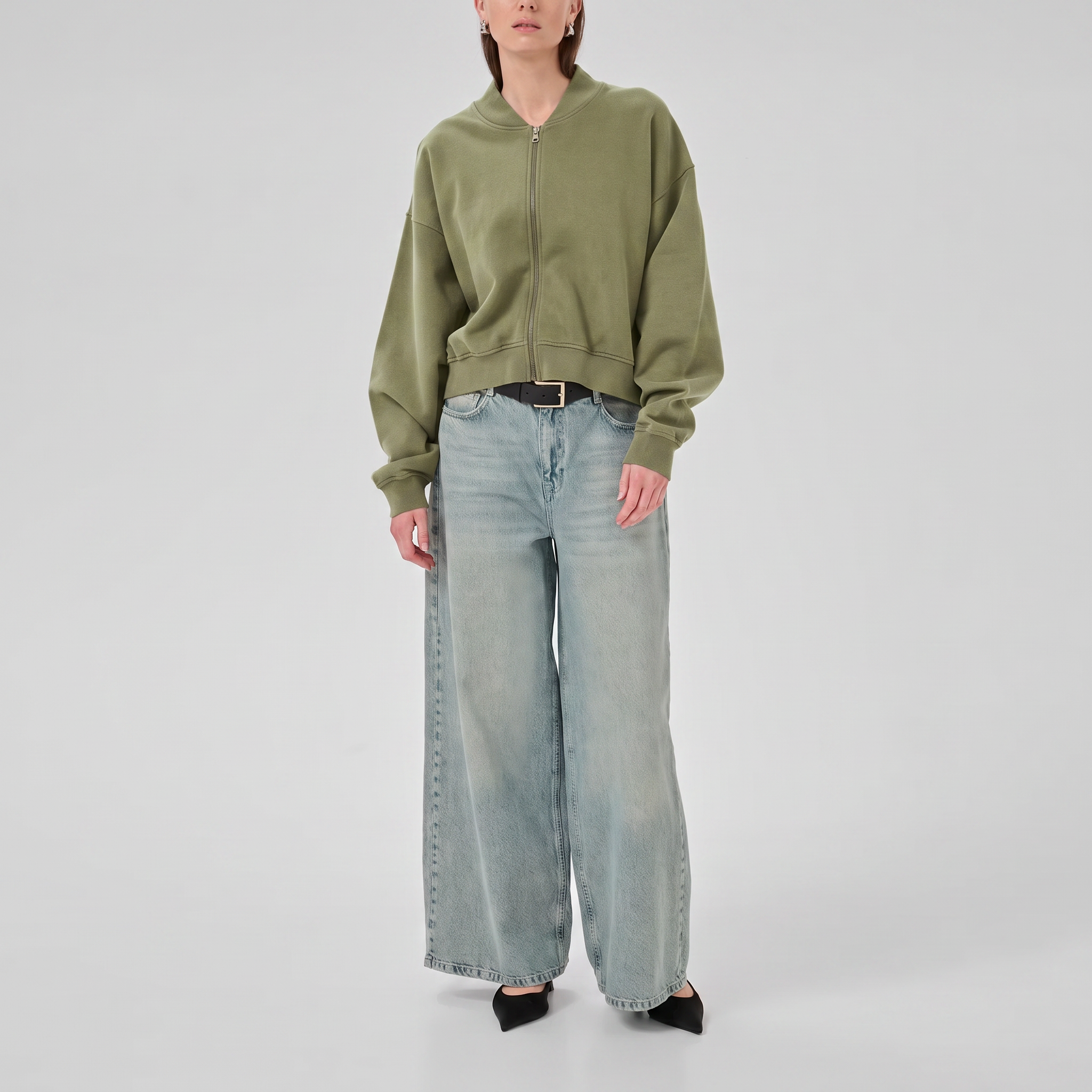 MY ESSENTIAL WARDROBE MetaMW Short Sweat Jacket in Olive Night Wash