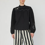 STELLA NOVA Moon and Star Embroidered Blouse in Black