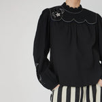 STELLA NOVA Moon and Star Embroidered Blouse in Black