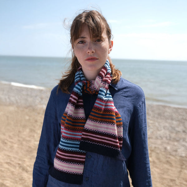QUINTON & CHADWICK Multi Stripe Small Scarf  in Autumn Berry