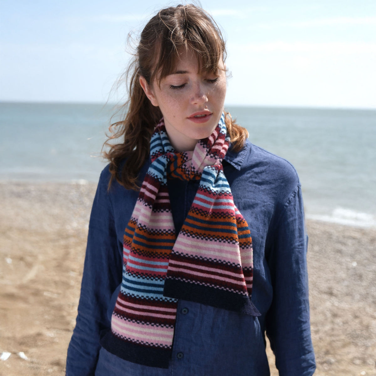 QUINTON & CHADWICK Multi Stripe Small Scarf  in Autumn Berry