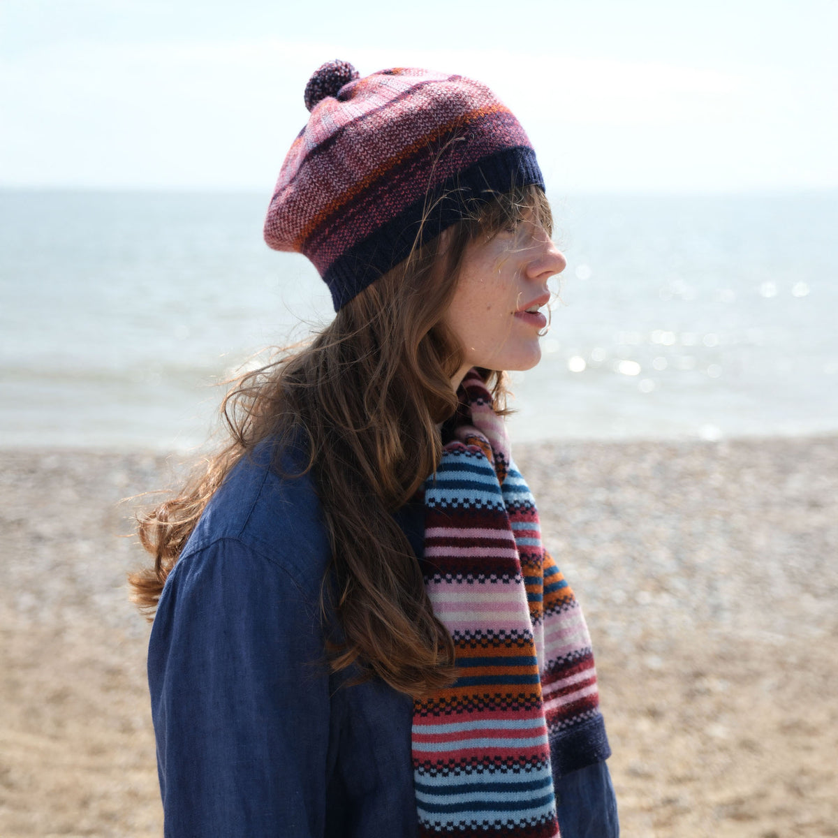 QUINTON & CHADWICK Multi Stripe Small Scarf  in Autumn Berry