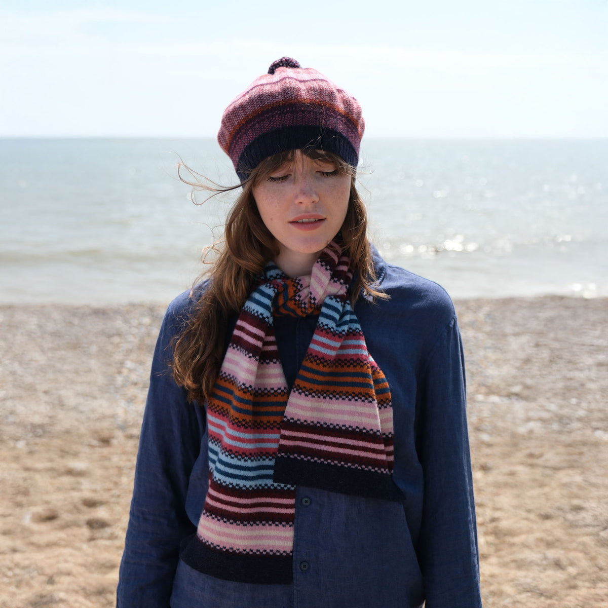 QUINTON & CHADWICK Multi Stripe Small Scarf  in Autumn Berry