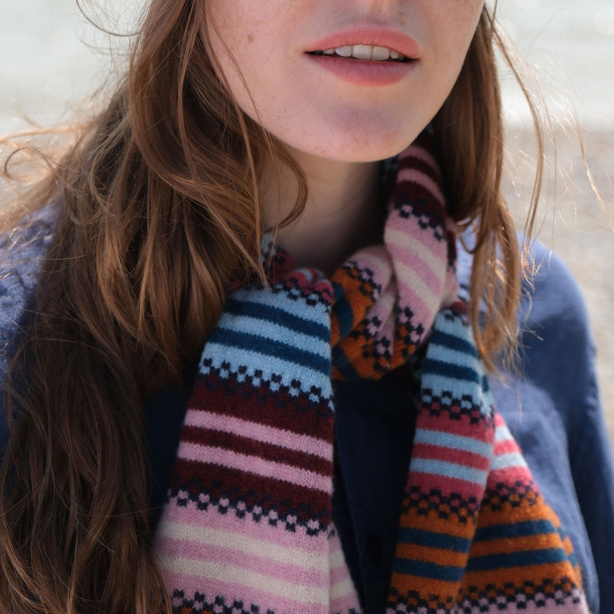 QUINTON & CHADWICK Multi Stripe Small Scarf  in Autumn Berry