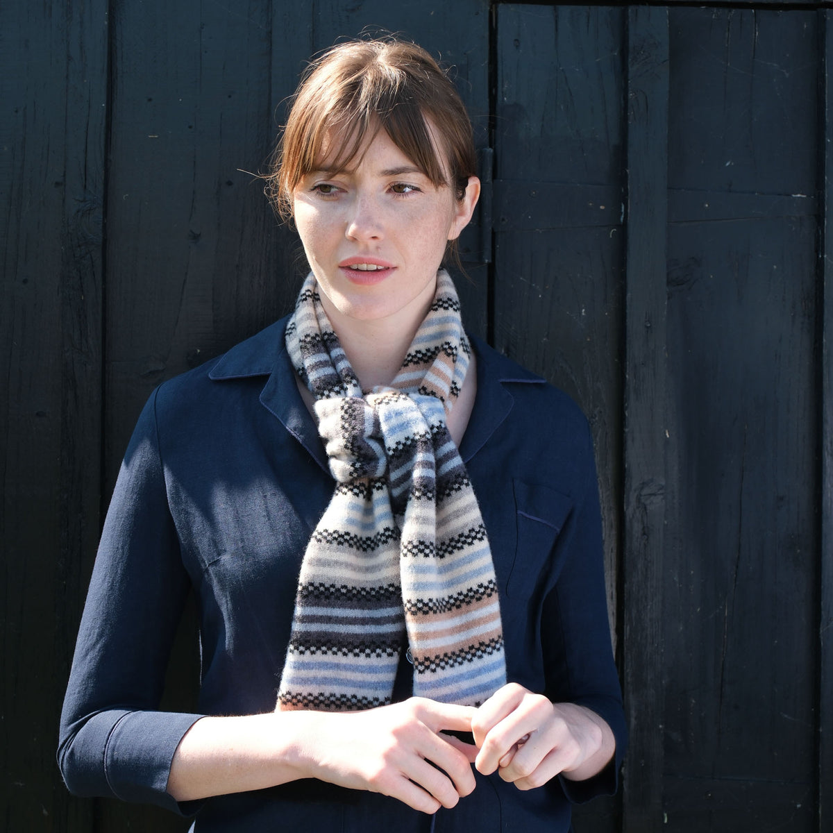 QUINTON & CHADWICK Multi Stripe Small Scarf  in Fossil