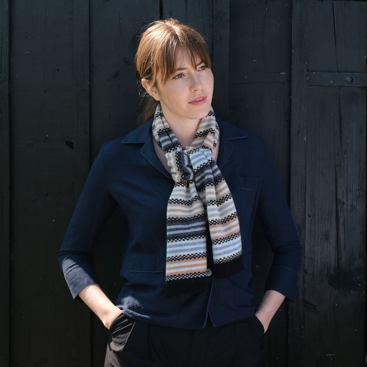 QUINTON & CHADWICK Multi Stripe Small Scarf  in Fossil
