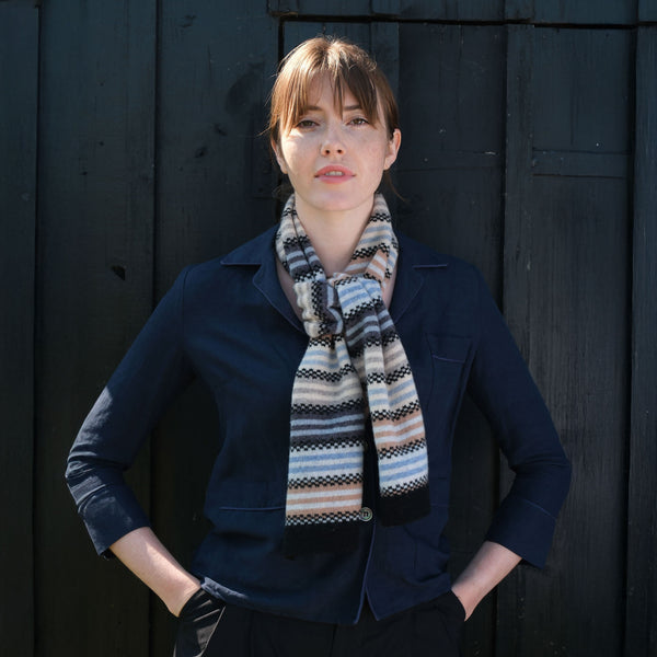 QUINTON & CHADWICK Multi Stripe Small Scarf  in Fossil