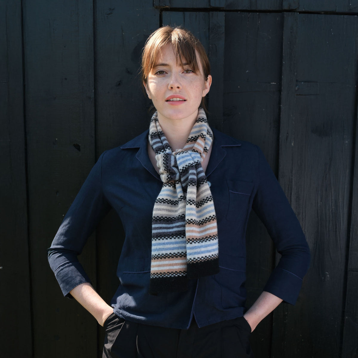 QUINTON & CHADWICK Multi Stripe Small Scarf  in Fossil