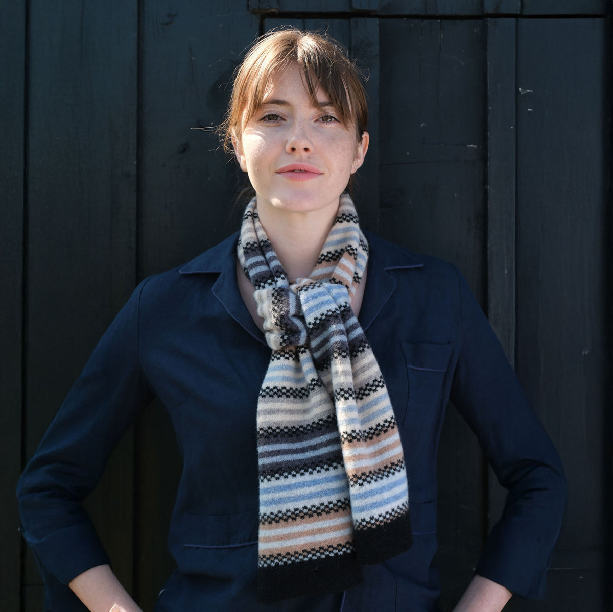 QUINTON & CHADWICK Multi Stripe Small Scarf  in Fossil